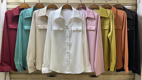 Women Collar Down Satin Formal Shirts
